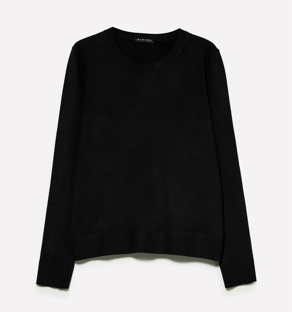 Black crew neck top - women's crew neck sweaters - Black | Sisley image number 1